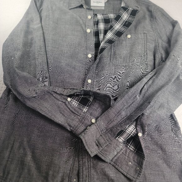 Goodfellow & CO shirt plaid lined men's size Large grey double weave button‎ up - Picture 3 of 10